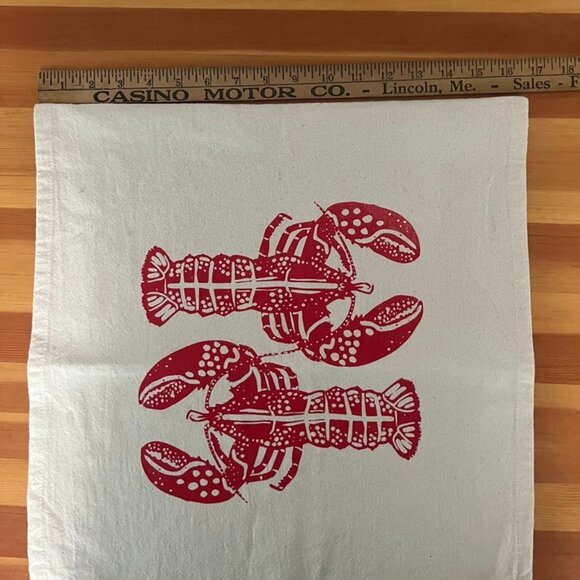 Lobster Tea Towel: Organic Cotton Flour Sack, Nautical Maine Decor Pre-owned - Picture 4 of 5
